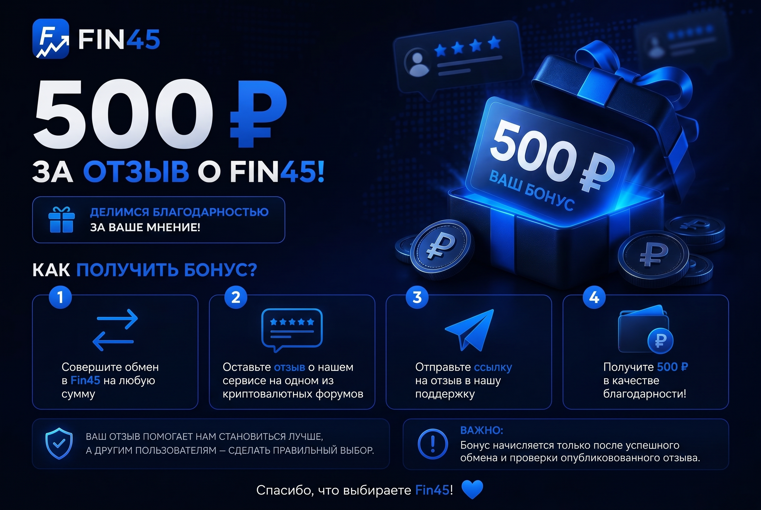 500 ₽ за отзыв о Fin45!